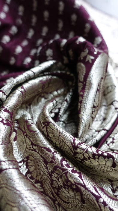 Dark Plum Vintage Heavy Sari - New