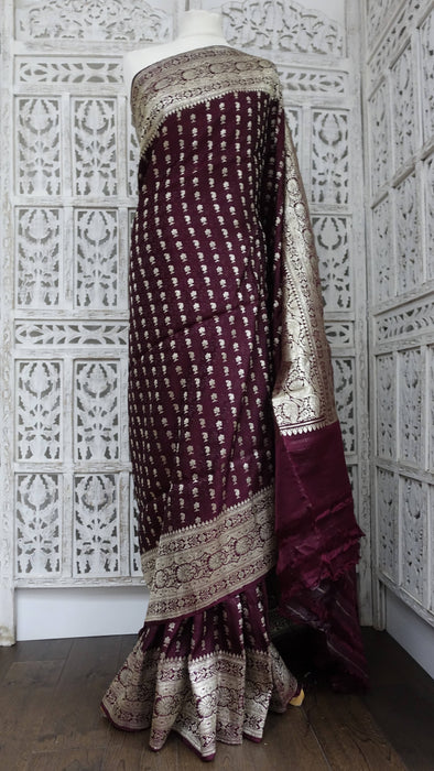 Dark Plum Vintage Heavy Sari - New