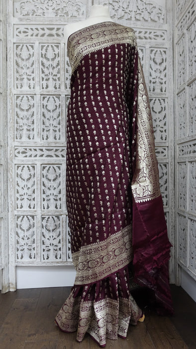 Dark Plum Vintage Heavy Sari - New