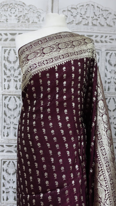 Dark Plum Vintage Heavy Sari - New