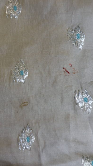 Cream And Jade Pure Silk Vintage Sari - New
