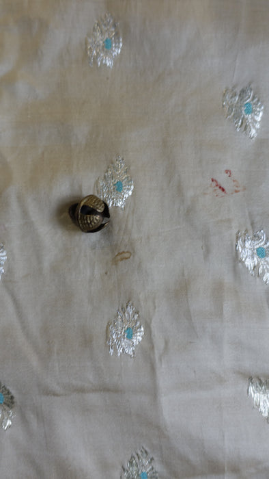 Cream And Jade Pure Silk Vintage Sari - New