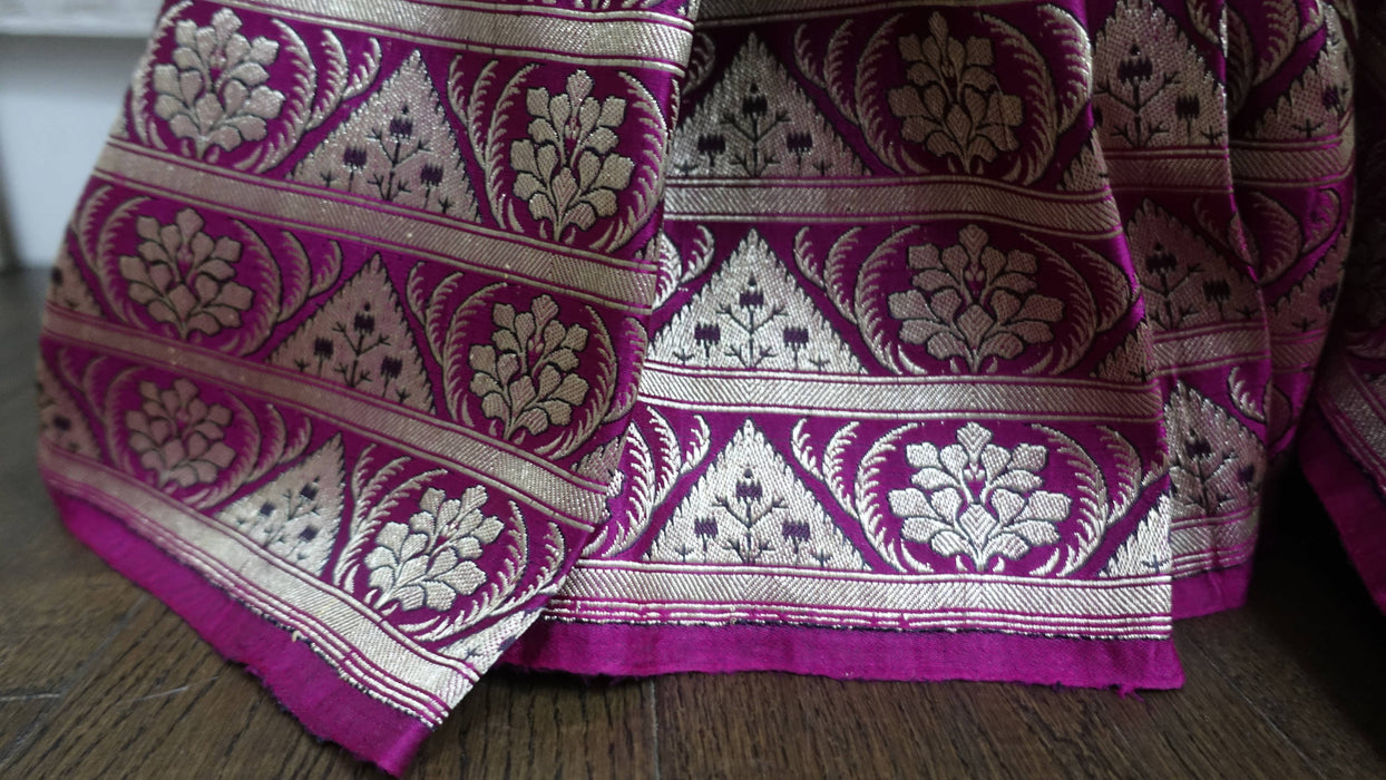 Vivid Purple Vintage Banarsi Brocade Sari - New