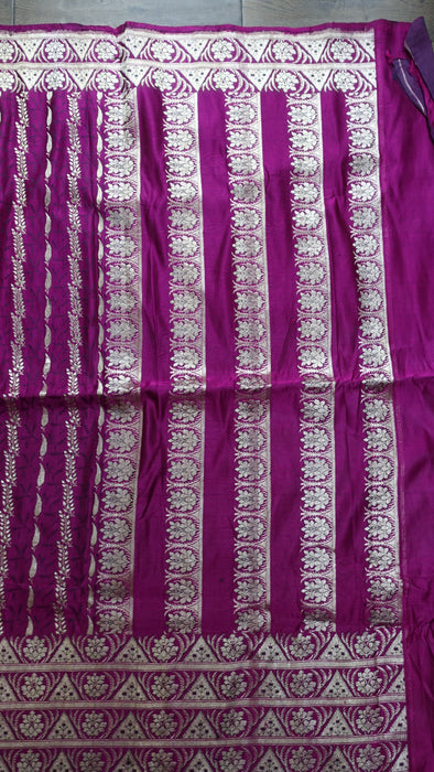 Vivid Purple Vintage Banarsi Brocade Sari - New