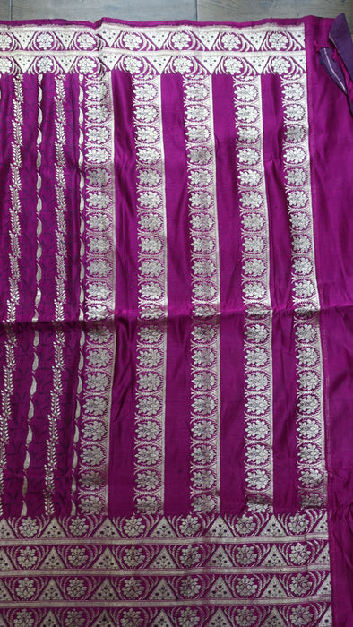 Vivid Purple Vintage Banarsai Brocade Sari - New