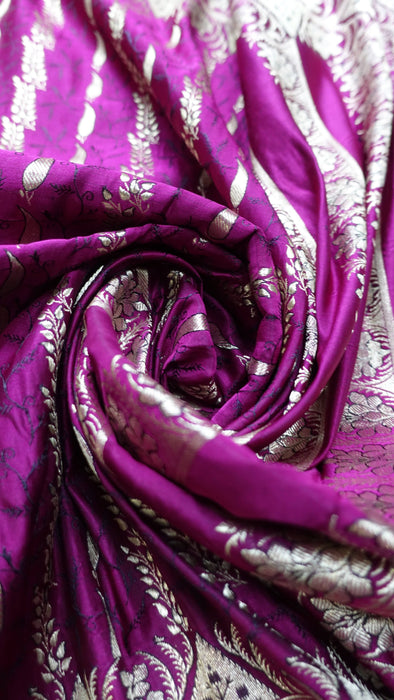 Vivid Purple Vintage Banarsi Brocade Sari - New