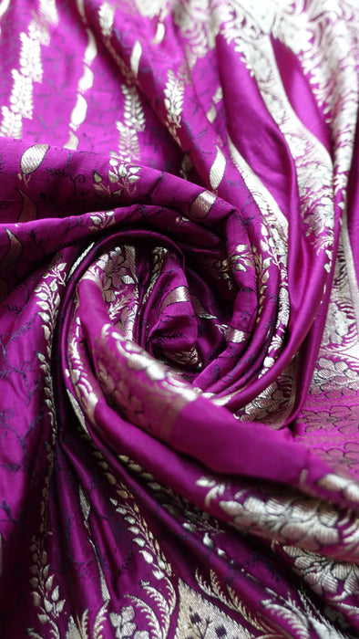 Vivid Purple Vintage Banarsai Brocade Sari - New
