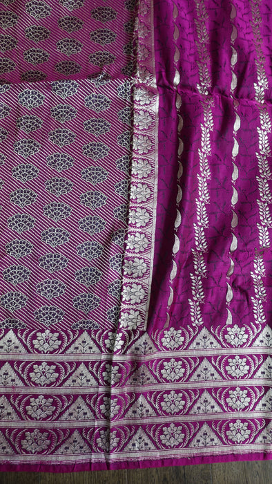 Vivid Purple Vintage Banarsi Brocade Sari - New
