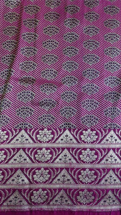 Vivid Purple Vintage Banarsi Brocade Sari - New