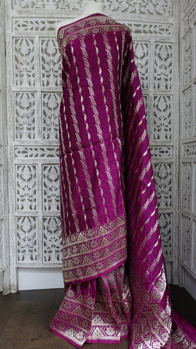 Vivid Purple Vintage Banarsi Brocade Sari - New