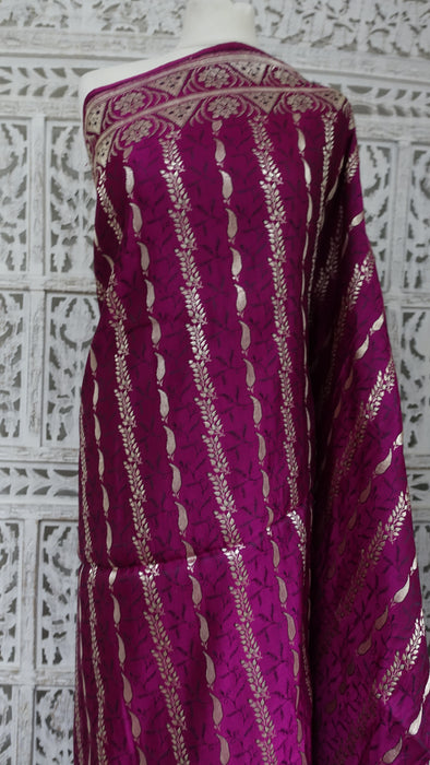 Vivid Purple Vintage Banarsai Brocade Sari - New