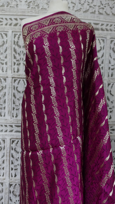Vivid Purple Vintage Banarsi Brocade Sari - New