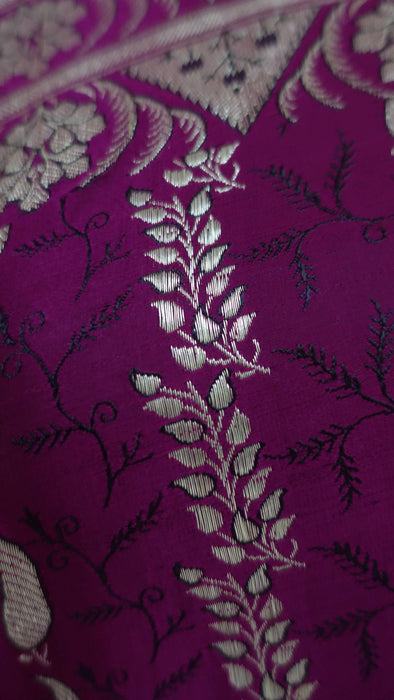 Vivid Purple Vintage Banarsi Brocade Sari - New