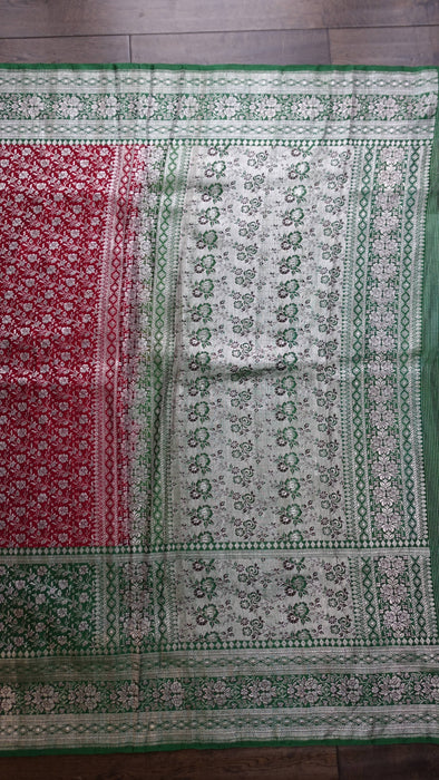 Red And Green Really Heavy Vintage Banarsi Sari - Preloved