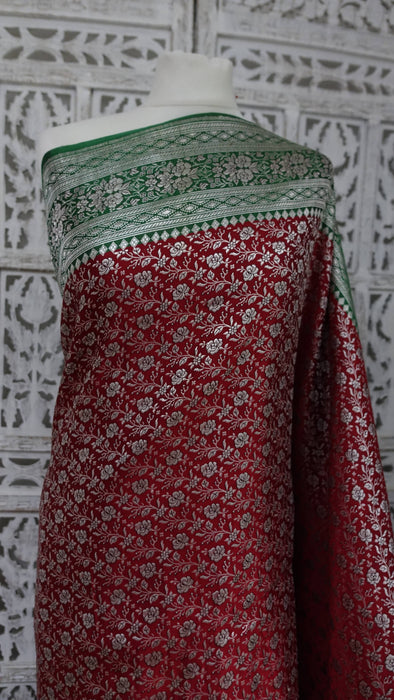 Red And Green Really Heavy Vintage Banarsi Sari - Preloved