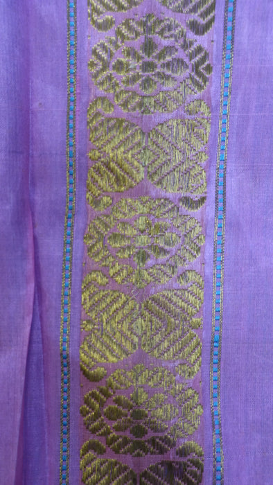 Bright Blue And Pink Vintage Pure Silk Sari - New