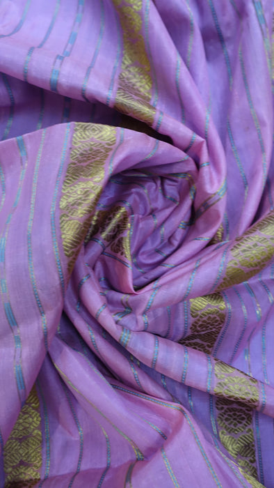 Bright Blue And Pink Vintage Pure Silk Sari - New