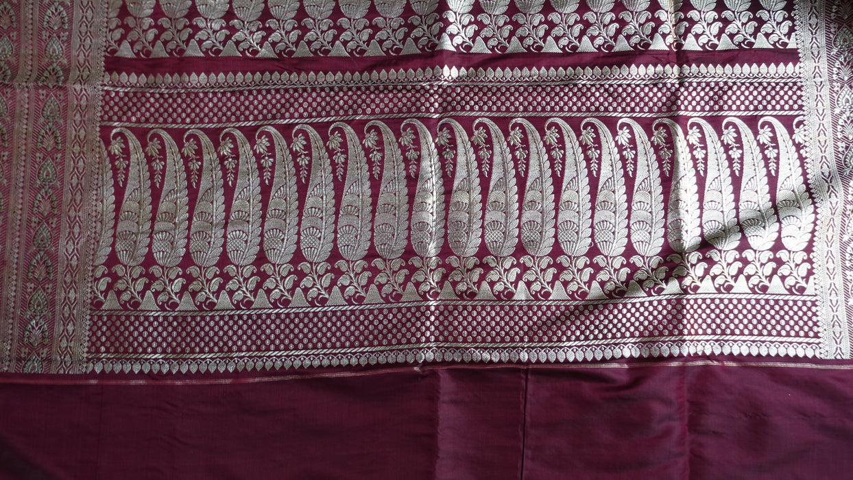 Deep Maroon Vintage Banarsi Brocade Sari - New