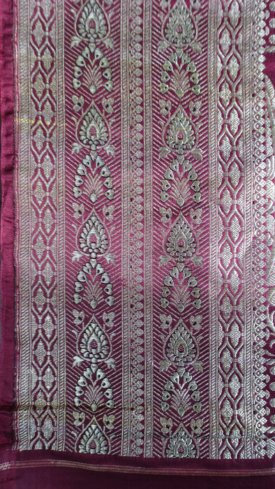 Deep Maroon Vintage Banarsi Brocade Sari - New