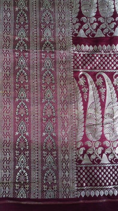 Deep Maroon Vintage Banarsi Brocade Sari - New