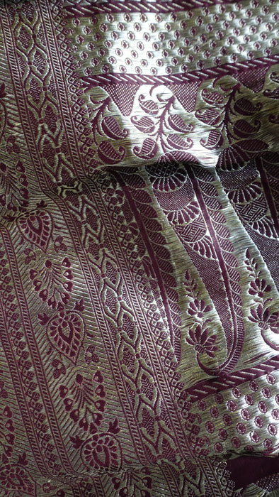 Deep Maroon Vintage Banarsi Brocade Sari - New