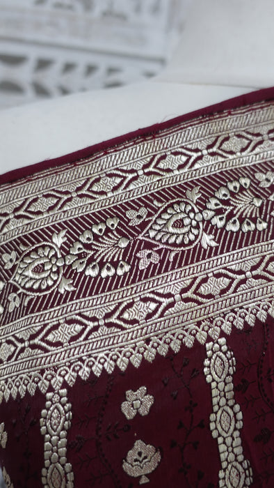 Deep Maroon Vintage Banarsi Brocade Sari - New