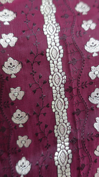 Deep Maroon Vintage Banarsi Brocade Sari - New