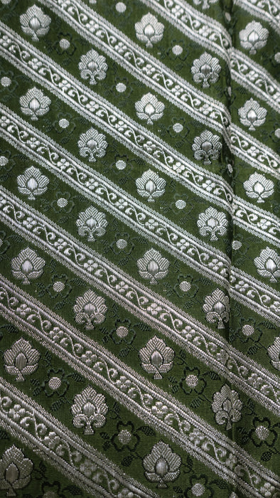 Vintage Sage Green Banarsi Brocade Sari With Blouse Piece - New