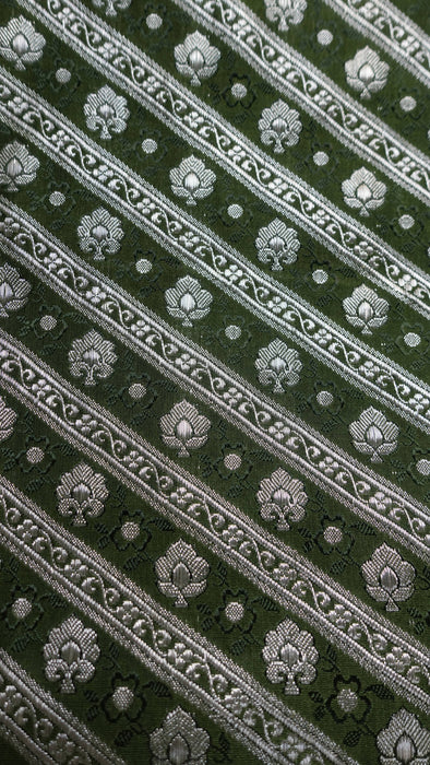 Vintage Sage Green Banarsi Brocade Sari With Blouse Piece - New
