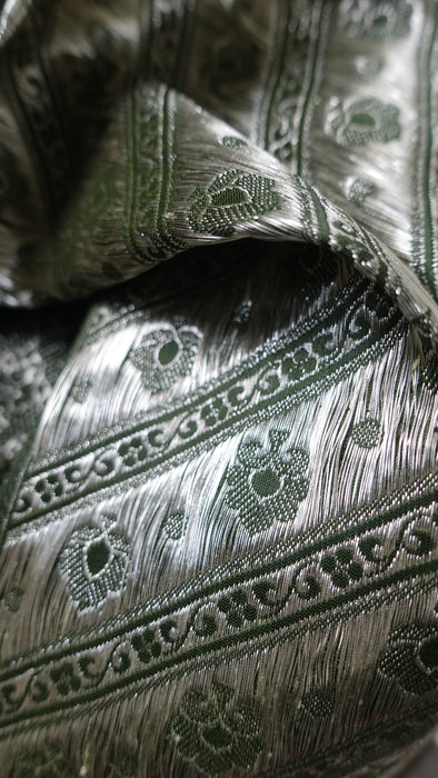 Vintage Sage Green Banarsi Brocade Sari With Blouse Piece - New