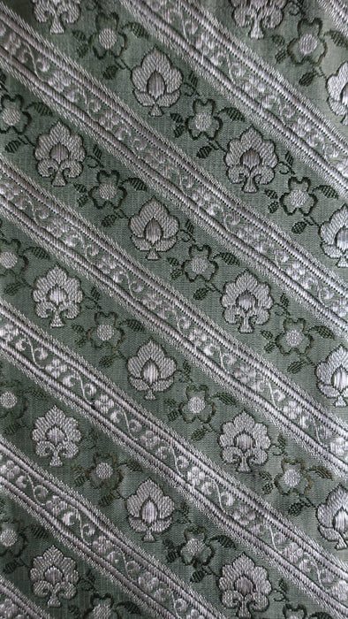 Vintage Sage Green Banarsi Brocade Sari With Blouse Piece - New