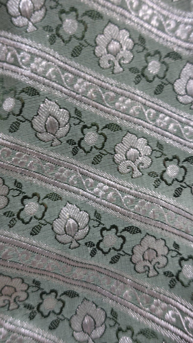 Vintage Sage Green Banarsi Brocade Sari With Blouse Piece - New