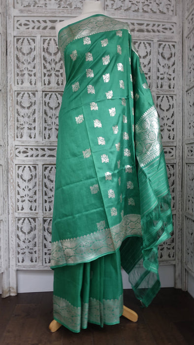 Jade Pure Silk Sari With Blouse Piece Sari-New