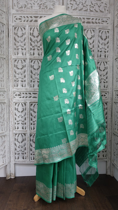 Jade Pure Silk Sari With Blouse Piece Sari- New