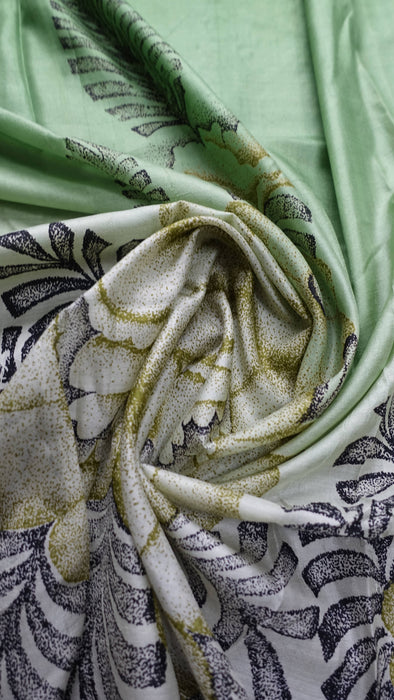 Printed Green Vintage Silk Sari - New