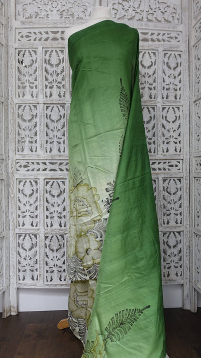 Printed Green Vintage Silk Sari - New