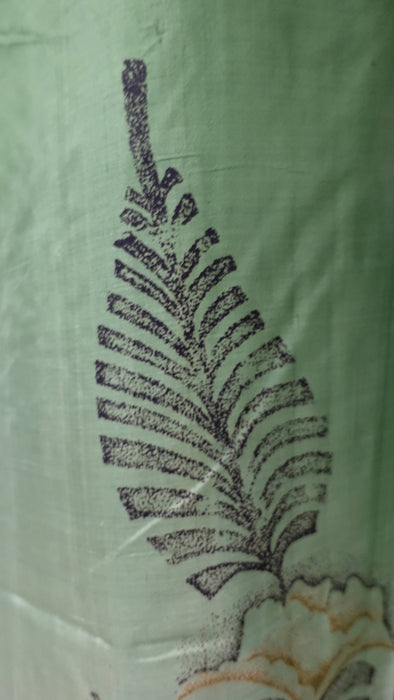 Printed Green Vintage Silk Sari - New