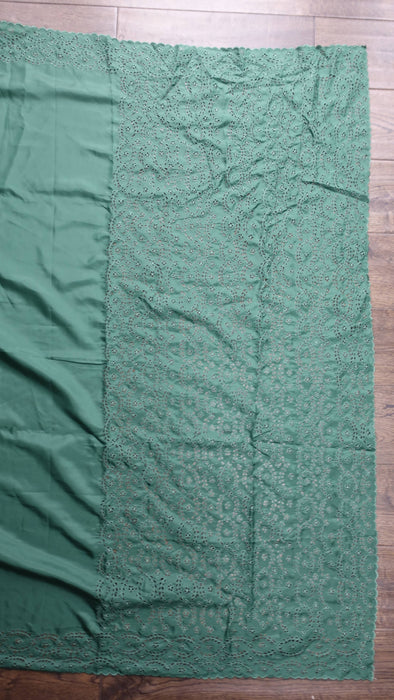 Forest Green Vintage Pure Silk Embroidered Cutwork Sari -Preloved