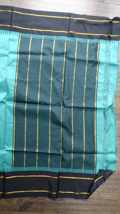 Jade And Black Vintage Silk Sari - New
