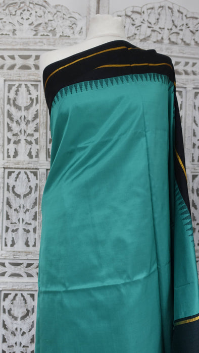 Jade And Black Vintage Silk Sari - New