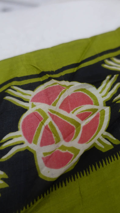Bright Green Tissue Silk Printed Sari - Preloved