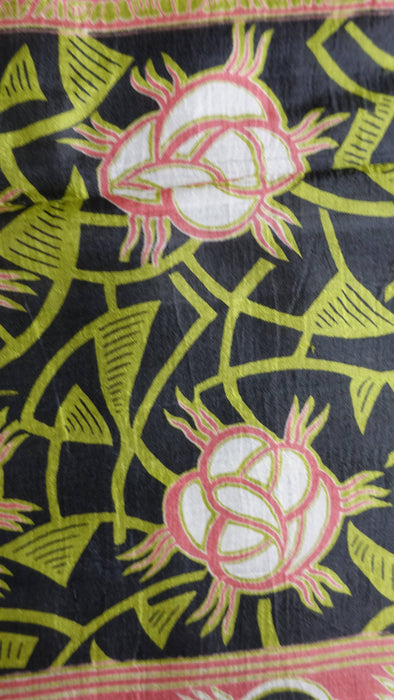 Bright Green Tissue Silk Printed Sari - Preloved