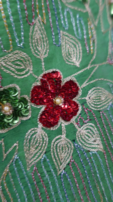 Green Vintage Silk Sari With Sequin Detailing - New
