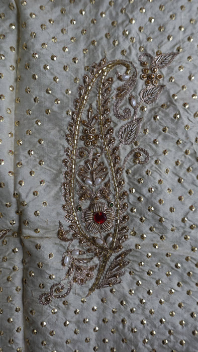 Hot Pink And Cream Pure Silk Vintage Sequinned Sari - Preloved