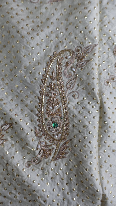 Hot Pink And Cream Pure Silk Vintage Sequinned Sari - Preloved