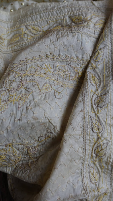 Hot Pink And Cream Pure Silk Vintage Sequinned Sari - Preloved