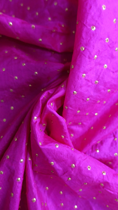 Hot Pink And Cream Pure Silk Vintage Sequinned Sari - Preloved