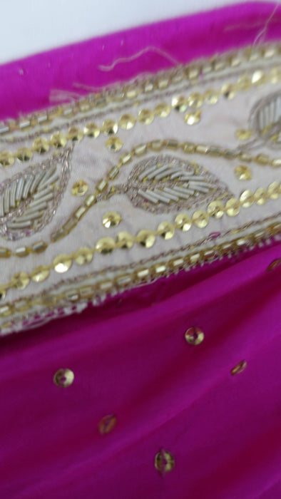 Hot Pink And Cream Pure Silk Vintage Sequinned Sari - Preloved