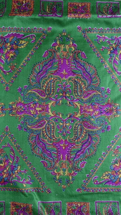 Cream And Green Silk Vintage Printed Sari - New