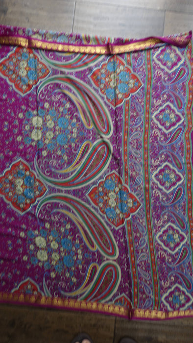 Bright Green And Pink Vintage Silk Sari - New